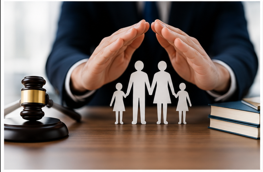 Hands protecting family and home